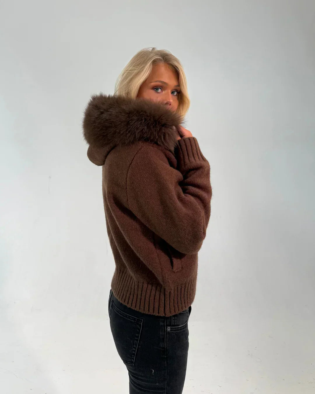 FUR ZIP JACKET CHOCOLATE