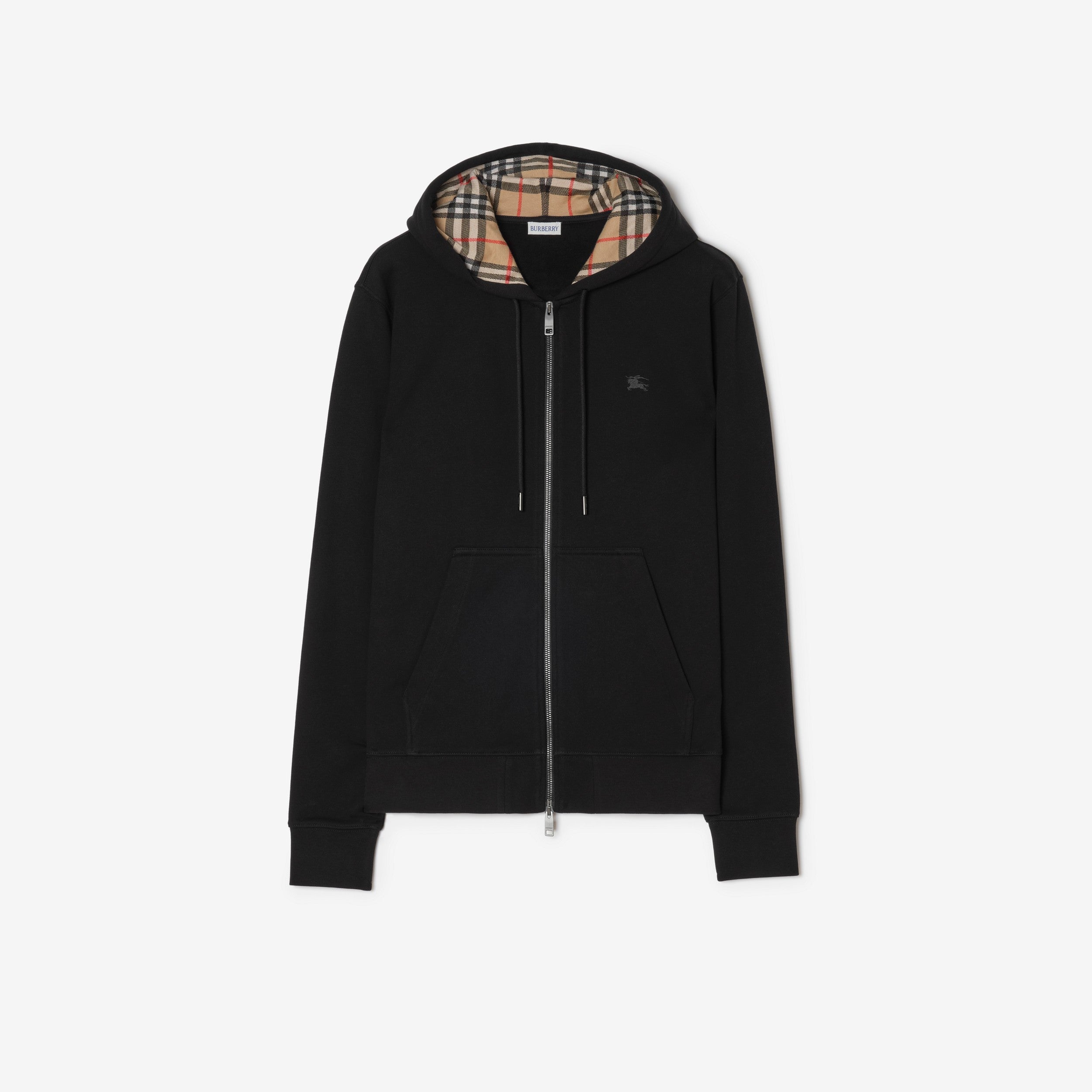 Hoodie zippé en coton à capuche Check