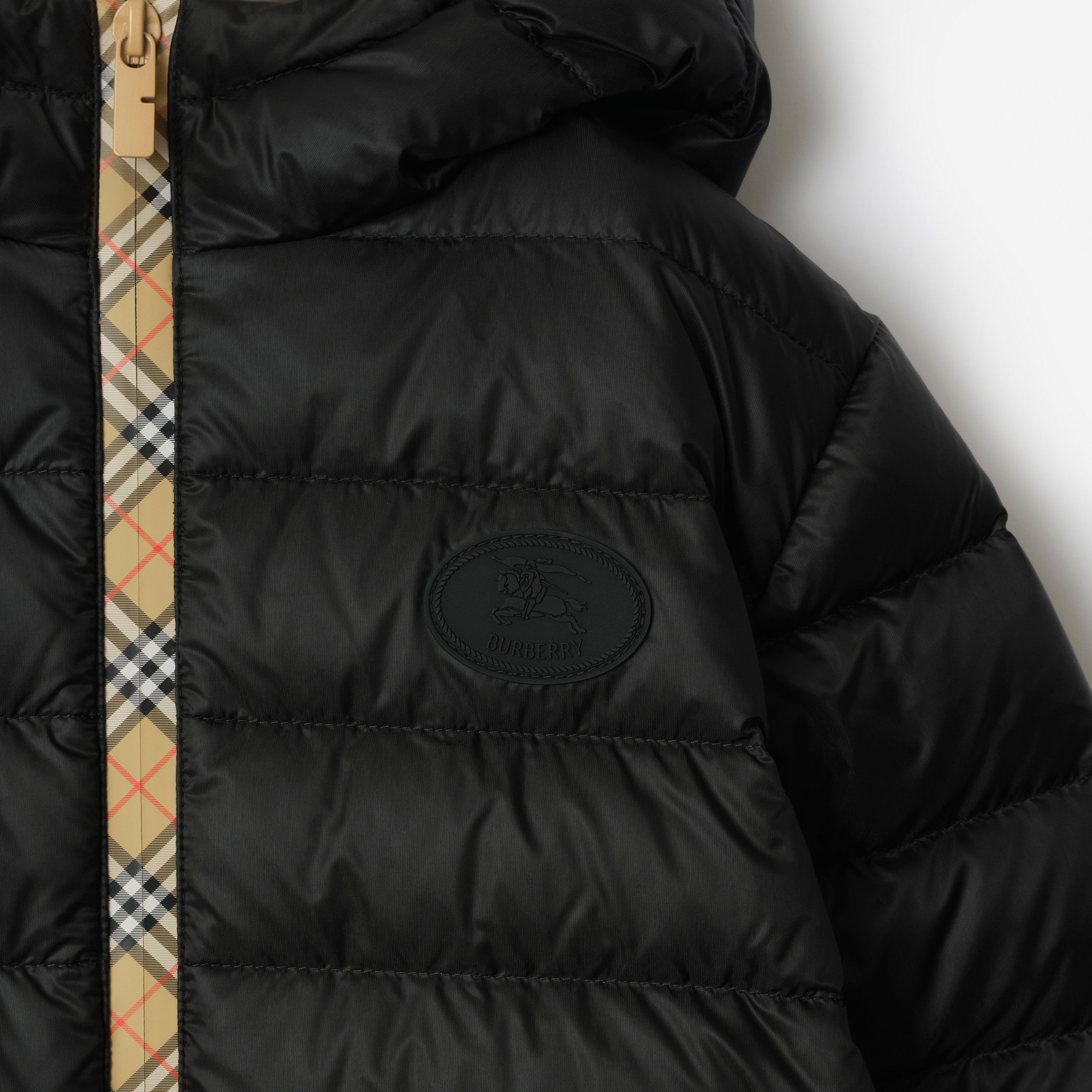 Doudoune à capuche en nylon à bande Check
