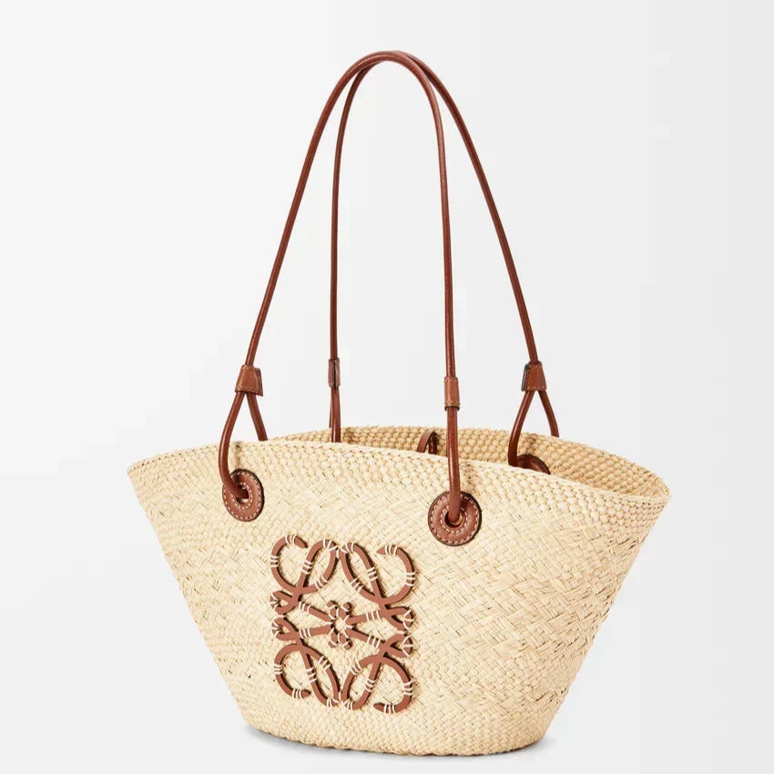 Loewe - Petit panier Anagram en palmier Iraca et cuir de veau Natural Tan